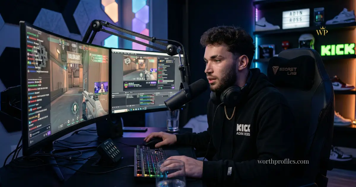 Adin Ross streaming setup showing lifestyle behind his net worth