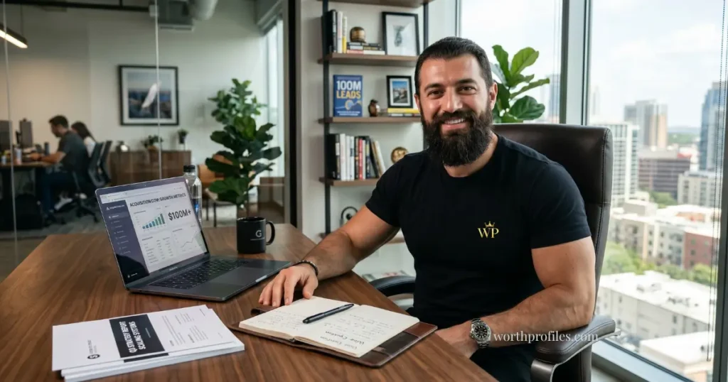 Alex Hormozi Net Worth (2026): Income, Businesses & Wealth Breakdown Alex Hormozi net worth 2026 entrepreneur office portrait