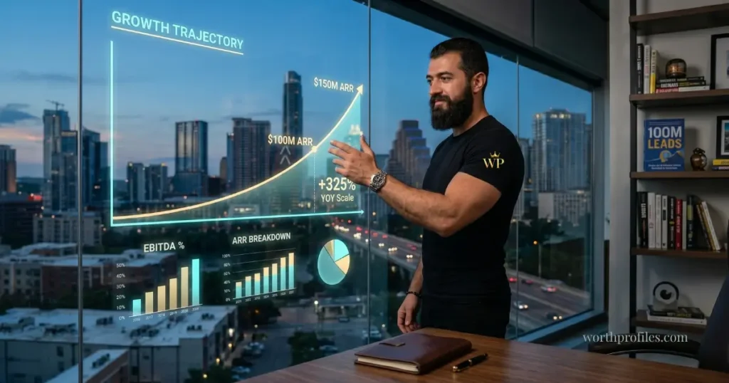 Alex Hormozi Net Worth (2026): Income, Businesses & Wealth Breakdown 4 Alex Hormozi net worth growth timeline chart visual