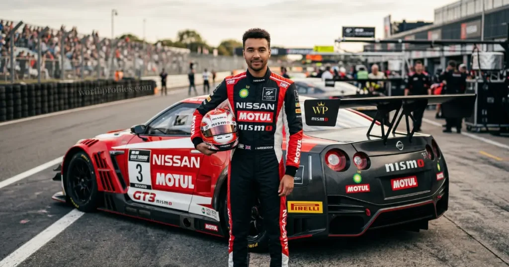 Jann Mardenborough standing next to race car on track