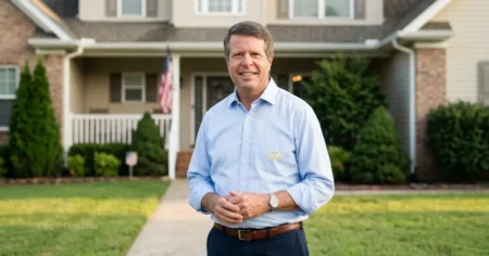 Jim Bob Duggar portrait with suburban home background representing net worth