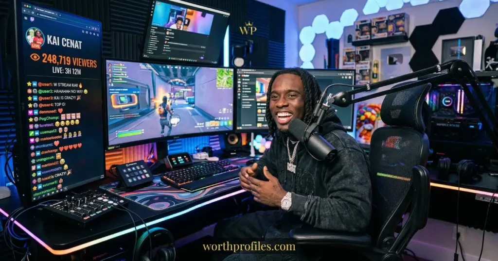 Kai Cenat net worth 2026 streaming setup illustration