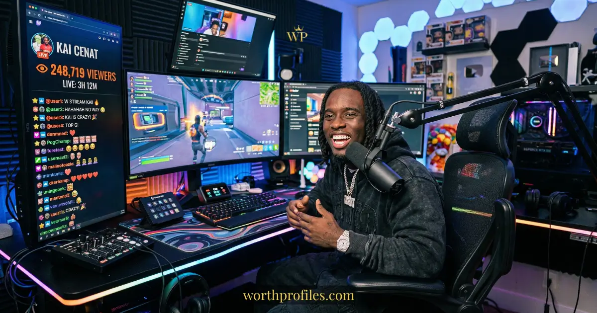 Kai Cenat net worth 2026 streaming setup illustration