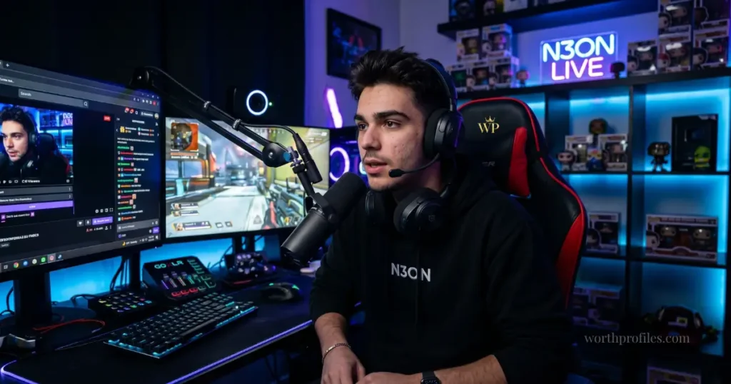 N3on streaming setup showing professional gaming environment and income source