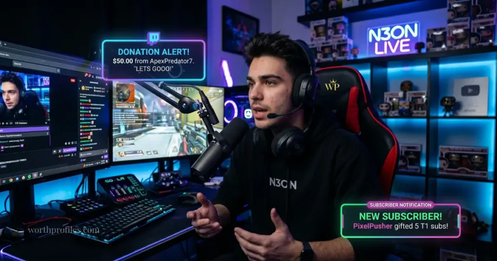 N3on Net Worth (2026): Income, Earnings & How He Makes Money 1 Live streaming session showing how streamers earn money through audience engagement