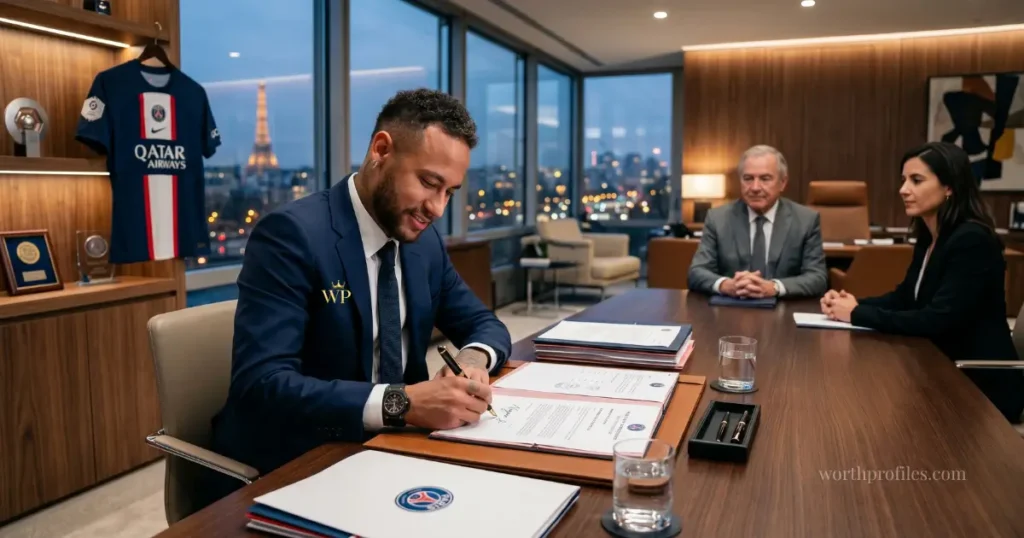 Neymar Net Worth (2026): Salary, Earnings, and Full Breakdown 2 Neymar PSG transfer contract signing image