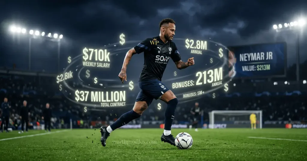Neymar Net Worth (2026): Salary, Earnings, and Full Breakdown 1 Neymar weekly salary football earnings visualization