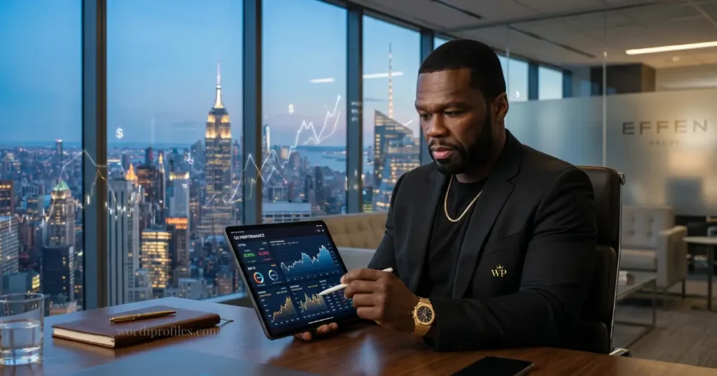 50 Cent Net Worth (2026): How He Built, Lost, and Rebuilt His Fortune 1 50 Cent analyzing financial growth and net worth in modern office