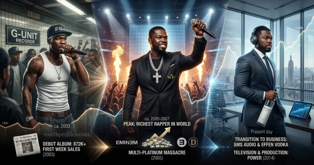 50 Cent Net Worth (2026): How He Built, Lost, and Rebuilt His Fortune 5 50 Cent financial journey timeline from music to business success