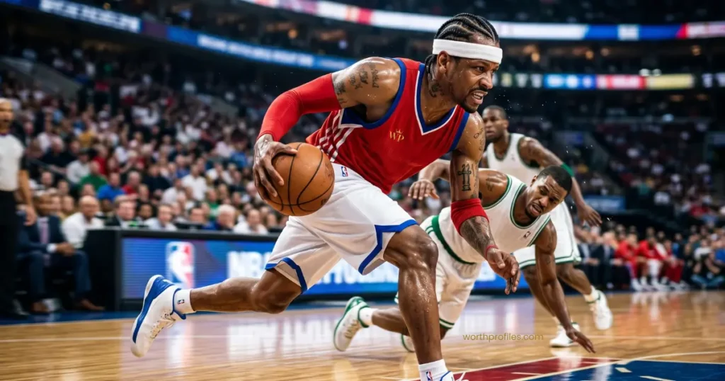 Allen Iverson Net Worth in 2026: How the NBA Icon Made and Lost Millions 2 Allen Iverson during his Philadelphia 76ers prime years driving toward the basket