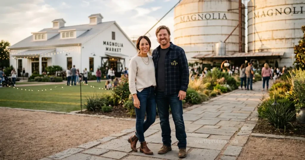 Chip and Joanna Gaines Net Worth Chip and Joanna Gaines standing outside Magnolia Market in Waco Texas