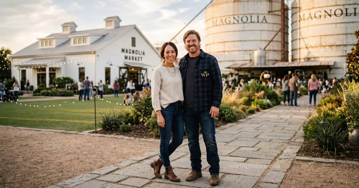 Chip and Joanna Gaines standing outside Magnolia Market in Waco Texas