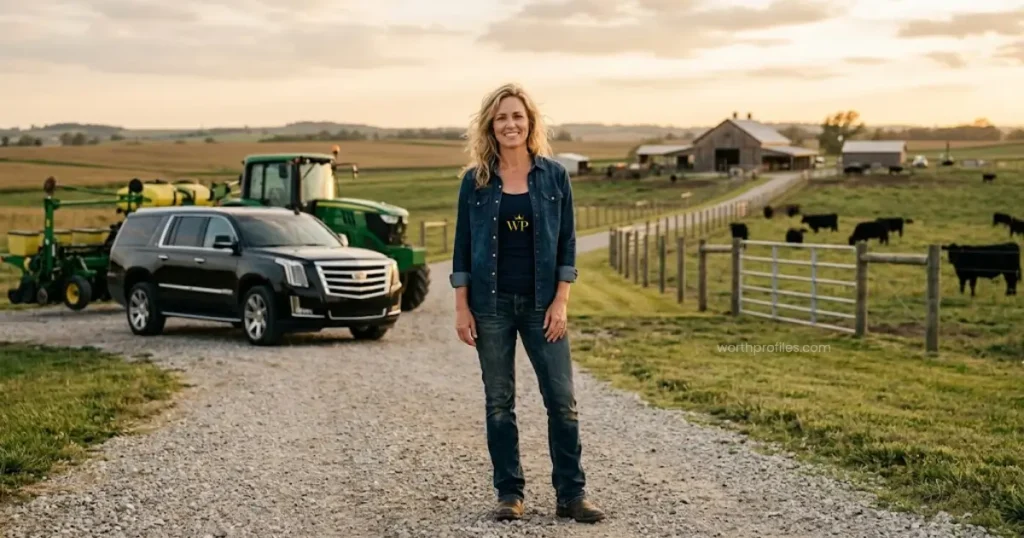Kristi McBee Net Worth in 2026 Kristi McBee from The McBee Dynasty standing near ranch property and farming equipment