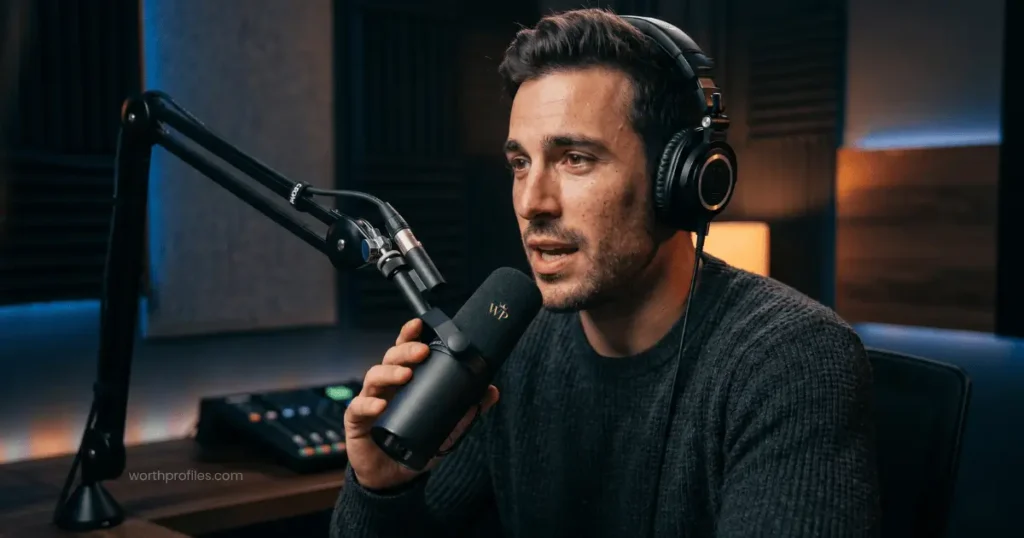 Leo Skepi Net Worth (2026): How Much Does He Make? 1 Leo Skepi recording podcast episode in studio
