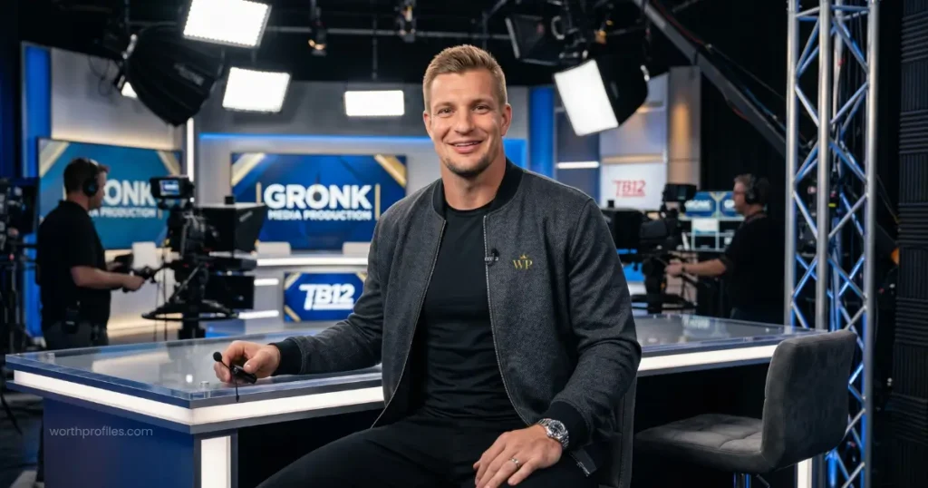 Rob Gronkowski Net Worth 2 Rob Gronkowski appearing in a commercial-style media setting