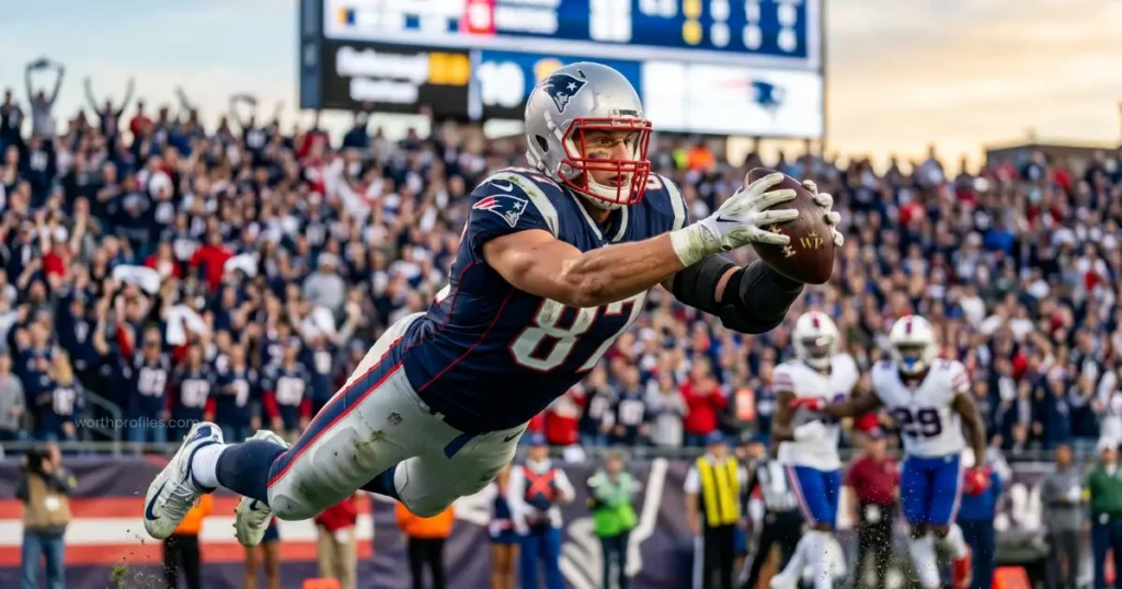 Rob Gronkowski Net Worth 1 Rob Gronkowski playing for the New England Patriots during his NFL career