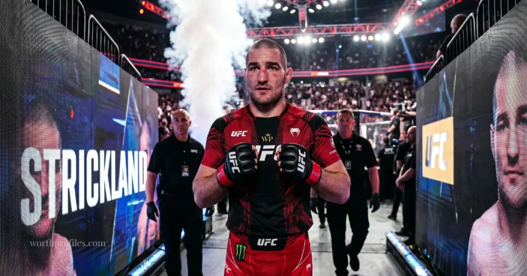 Sean Strickland Net Worth in 2026 1 Sean Strickland walking toward the UFC octagon before a fight