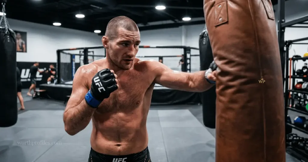 Sean Strickland Net Worth in 2026 4 Sean Strickland training inside an MMA gym preparing for future UFC fights