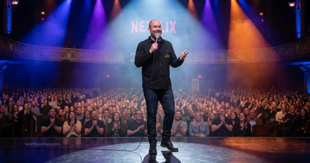 Tom Segura Net Worth in 2026 2 Tom Segura performing during a Netflix comedy special