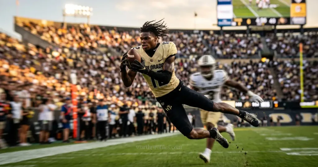 Travis Hunter Net Worth (2026): Earnings, NIL Deals & Future Salary 2 Travis Hunter playing football showcasing dual position skills